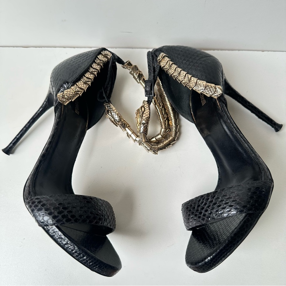 Roberto Cavalli Black Python Embossed Snake Ankle… - image 6